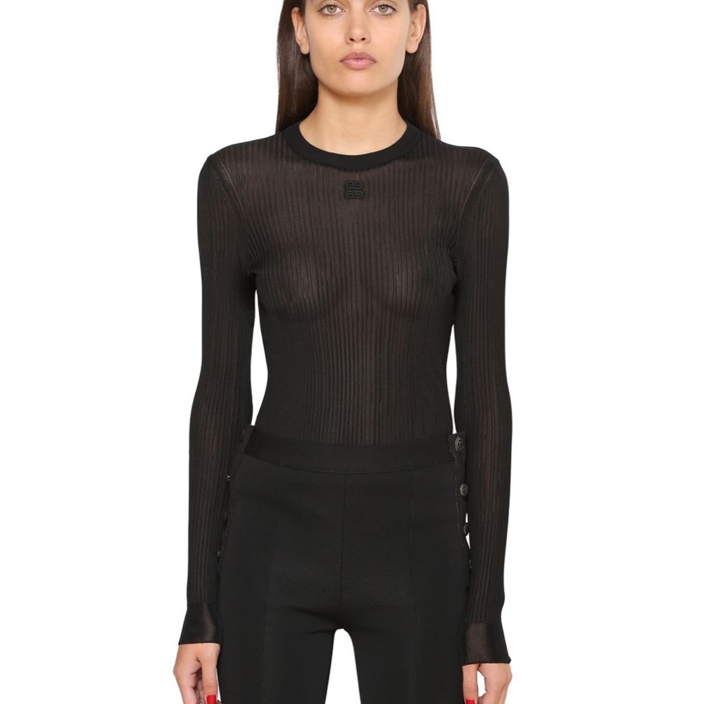 Sexy sheer ribbed Givenchy chest logo crew neck